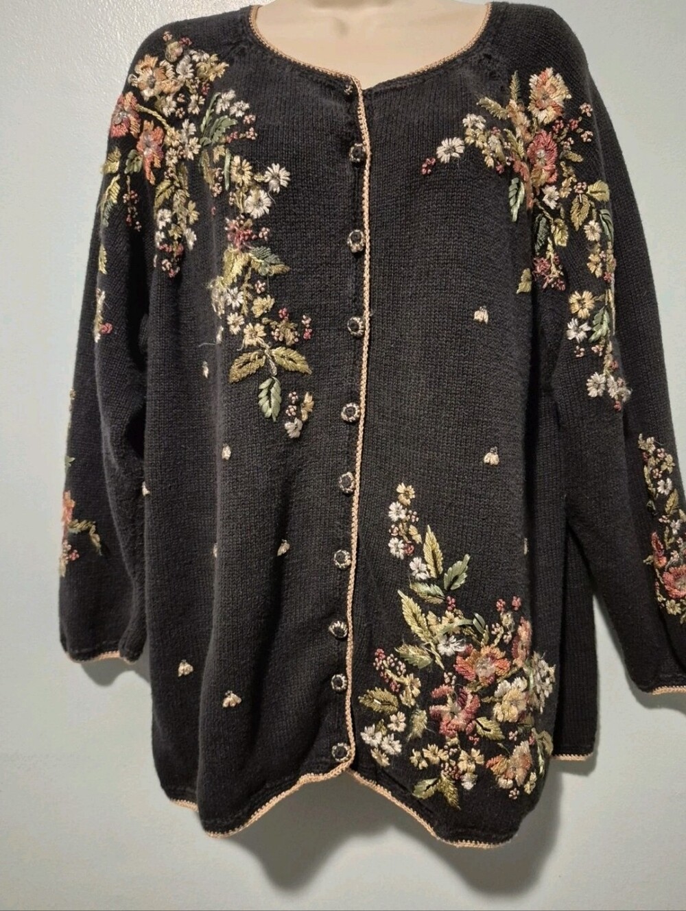 Vintage Heirloom Collectibles Black Embroidered Floral Whimsigoth Dark...